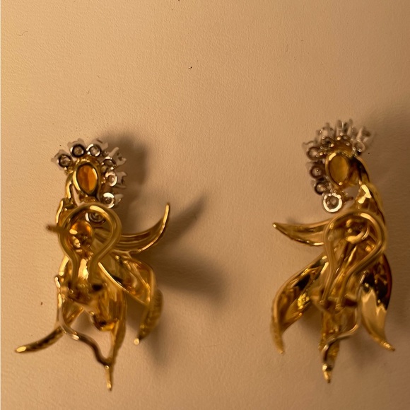 1 of a kind Handmade Made 14KT YG, Citrine & diamond Vintage 1940/50’s earclips - Picture 3 of 4